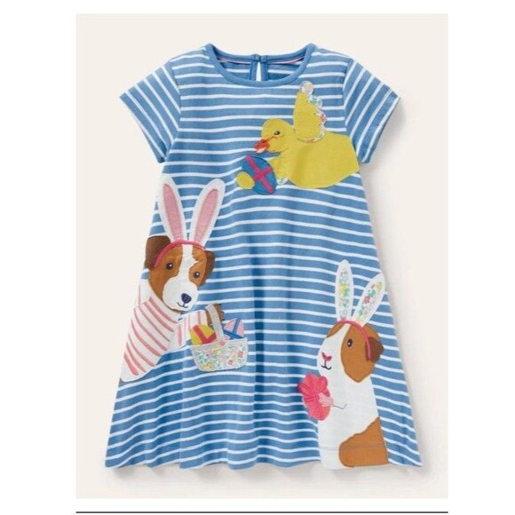 Mini Boden Other - Mini Boden Girls Fun Big Appliqué Dress Easter Egg Friends size 5/6 GUC